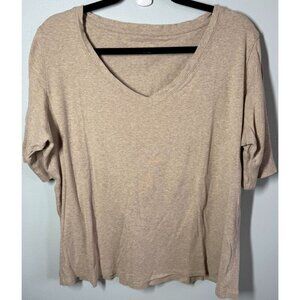 Calvin Klein Womens Beige V-Neck T-Shirt 2XL Casual Essential Cotton Minimalist